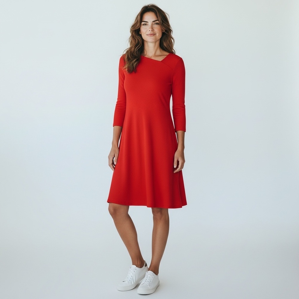 EILEEN FISHER Asymmetrical Neck Mini Dress Rust Orange Size S